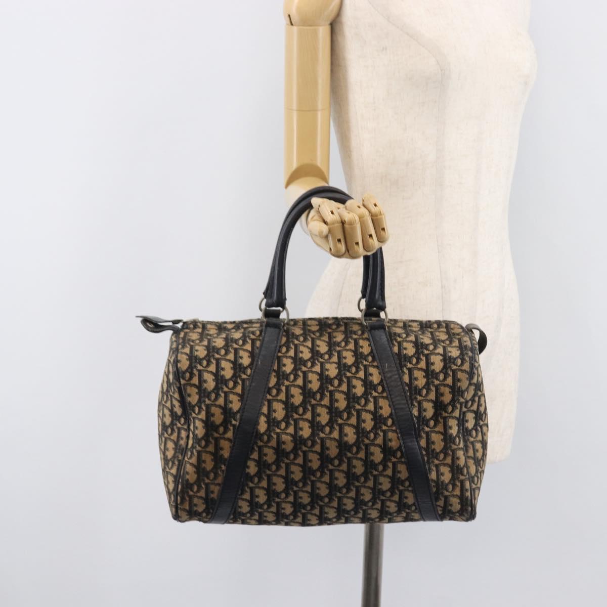 Christian Dior Trotter Canvas Boston Bag Navy Silver Auth 209861