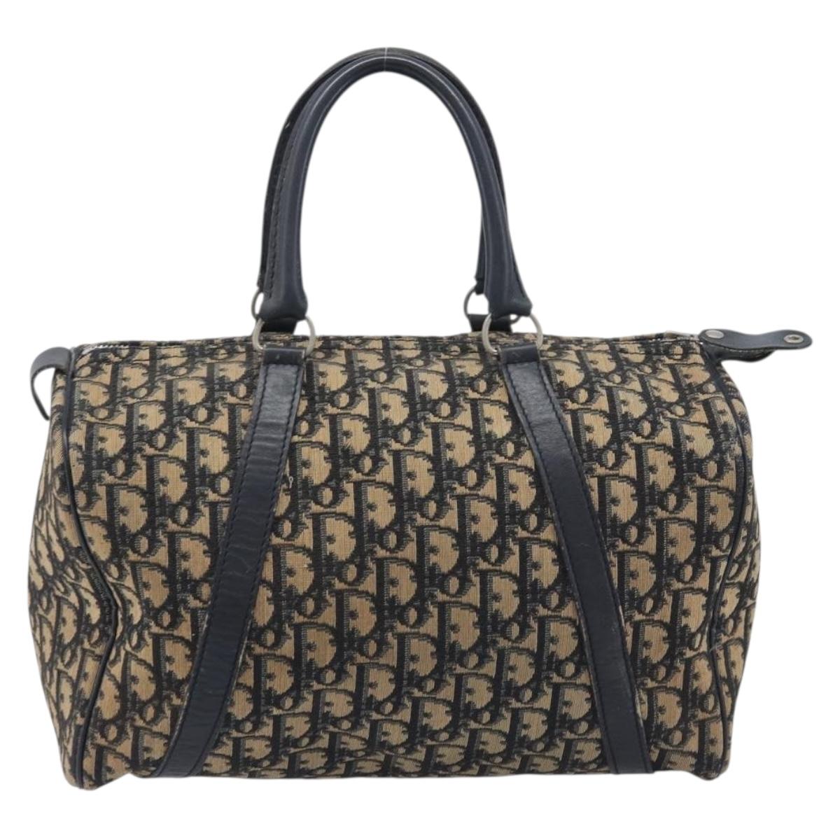 Christian Dior Trotter Canvas Boston Bag Navy Silver Auth 209861