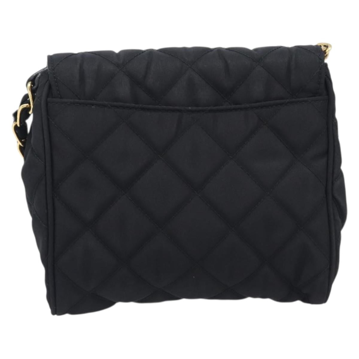 PRADA Chain Shoulder Bag Nylon Black Gold Auth 209862A