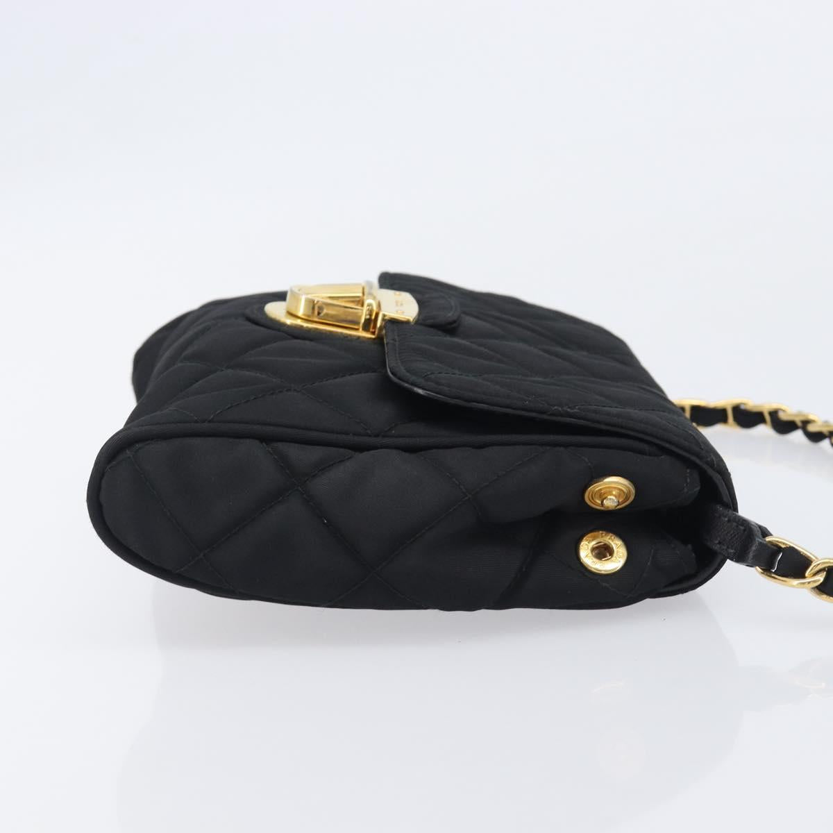 PRADA Chain Shoulder Bag Nylon Black Gold Auth 209862A