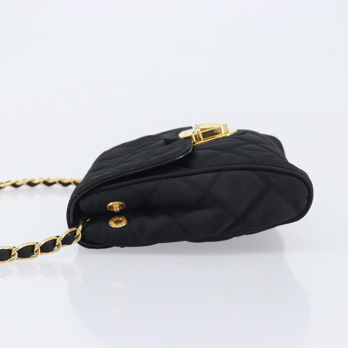 PRADA Chain Shoulder Bag Nylon Black Gold Auth 209862A