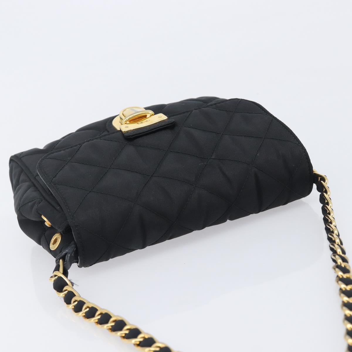 PRADA Chain Shoulder Bag Nylon Black Gold Auth 209862A