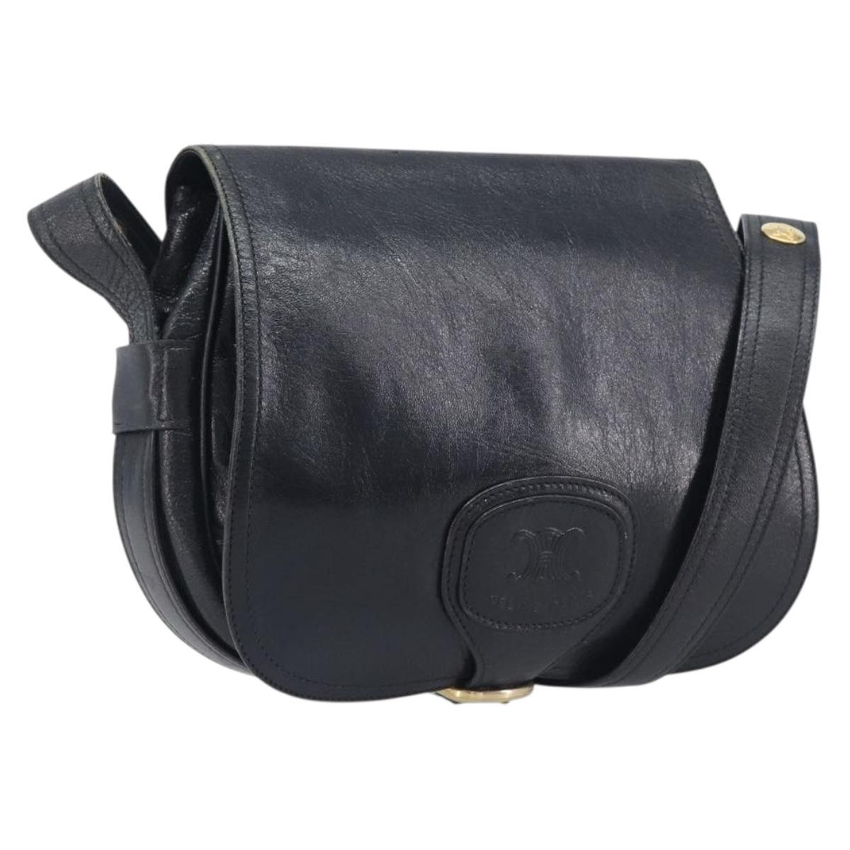 CELINE Shoulder Bag Leather Black Gold Auth 209863