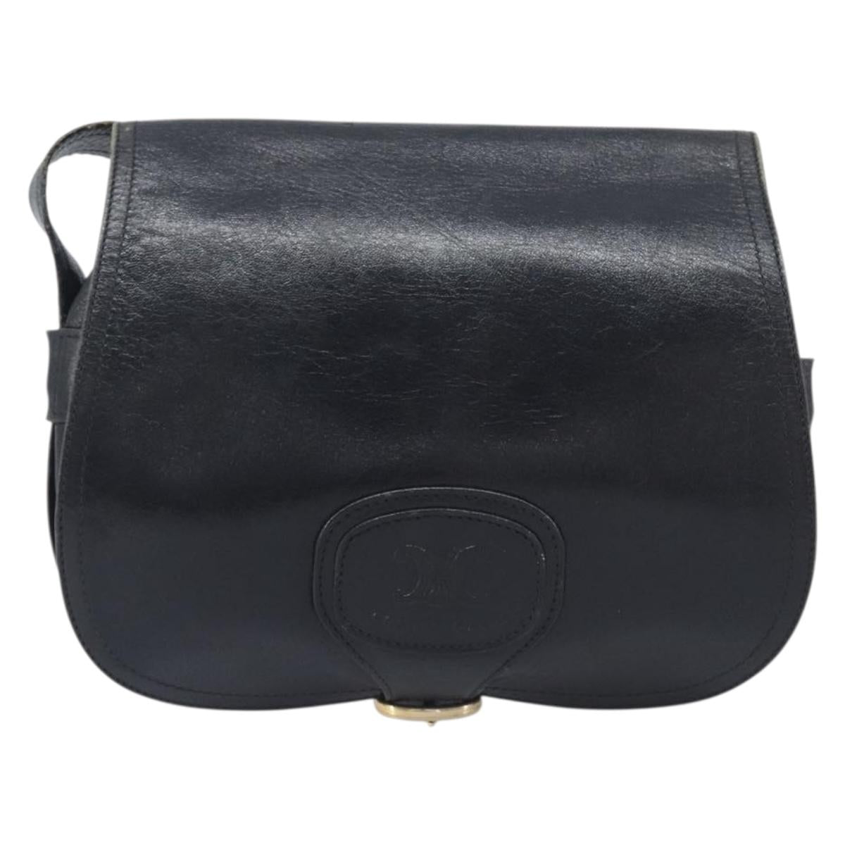 CELINE Shoulder Bag Leather Black Gold Auth 209863