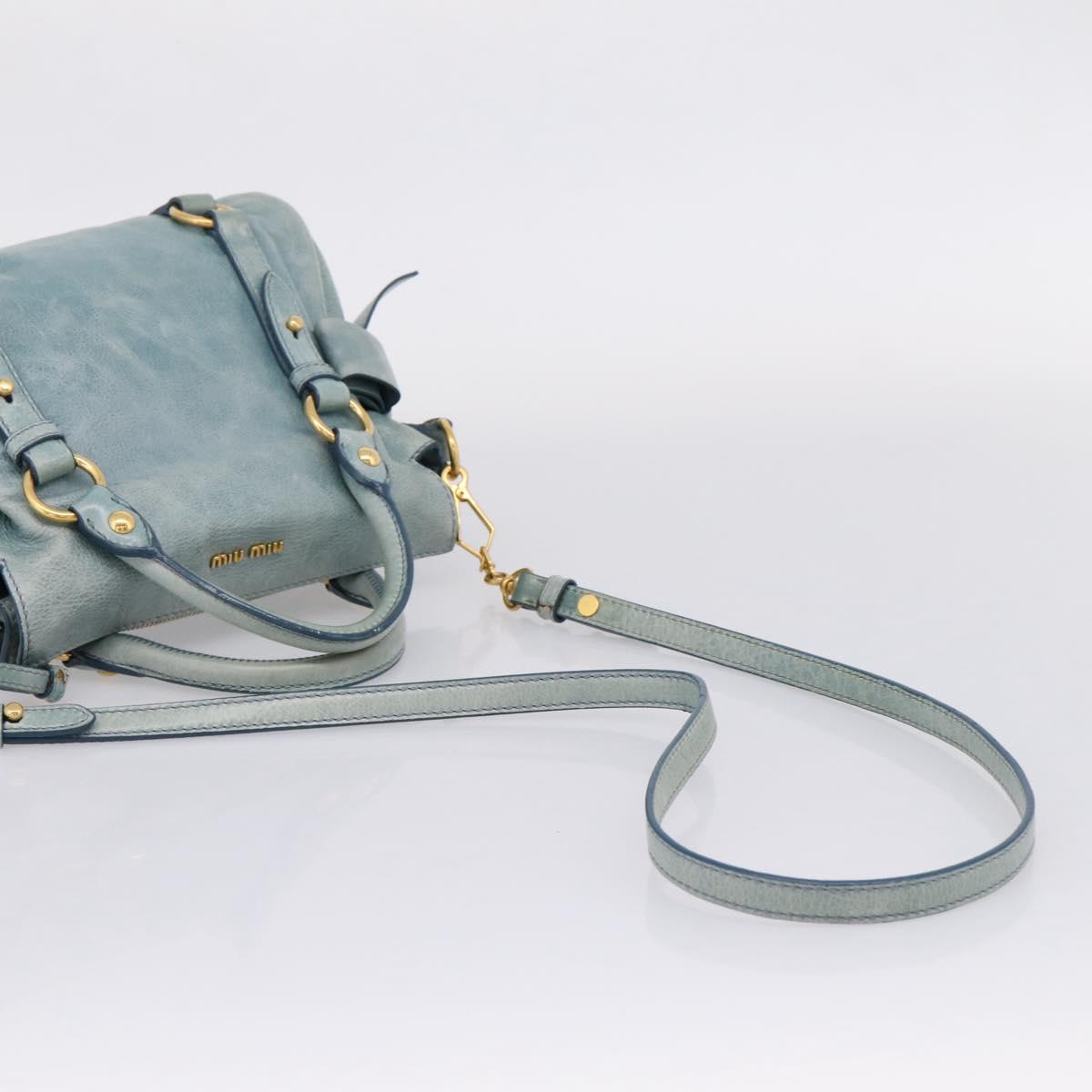 Miu Miu Hand Bag Vitellolux 2way Light Blue Gold Auth 209866V