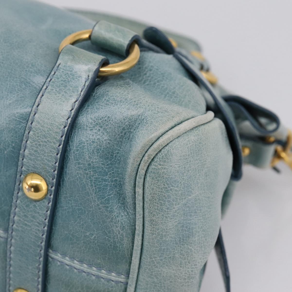 Miu Miu Hand Bag Vitellolux 2way Light Blue Gold Auth 209866V
