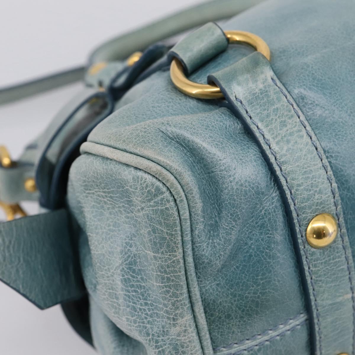 Miu Miu Hand Bag Vitellolux 2way Light Blue Gold Auth 209866V