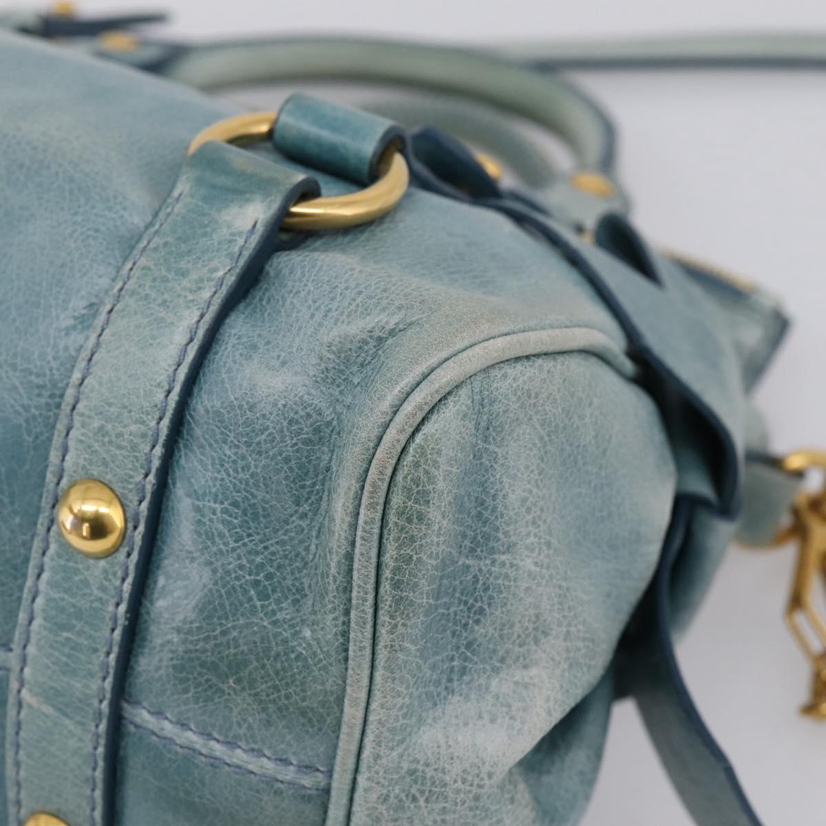 Miu Miu Hand Bag Vitellolux 2way Light Blue Gold Auth 209866V