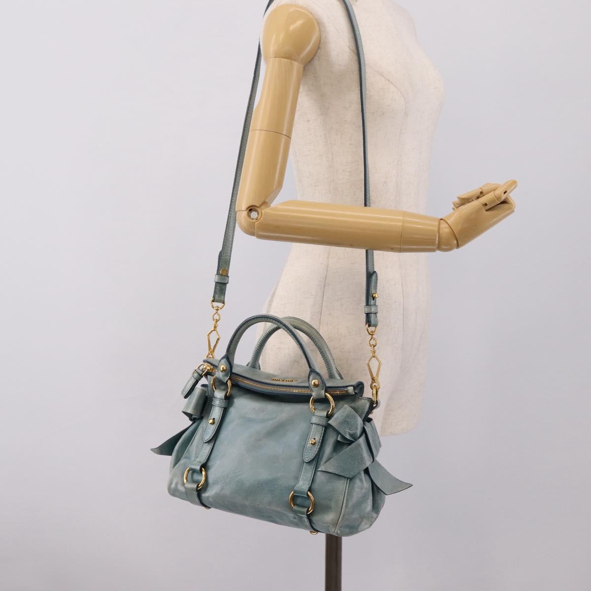 Miu Miu Hand Bag Vitellolux 2way Light Blue Gold Auth 209866V
