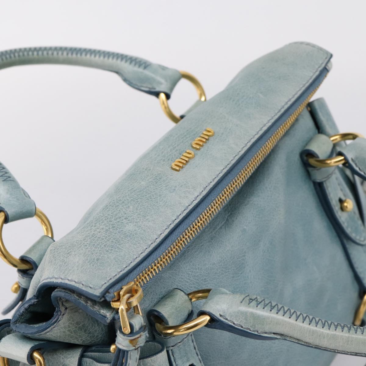 Miu Miu Hand Bag Vitellolux 2way Light Blue Gold Auth 209866V