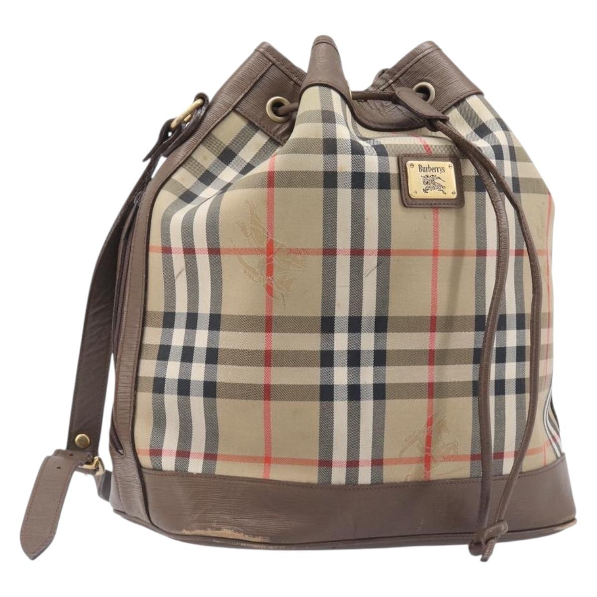 Burberrys Nova Check Shoulder Bag Canvas Beige Gold Auth 209867