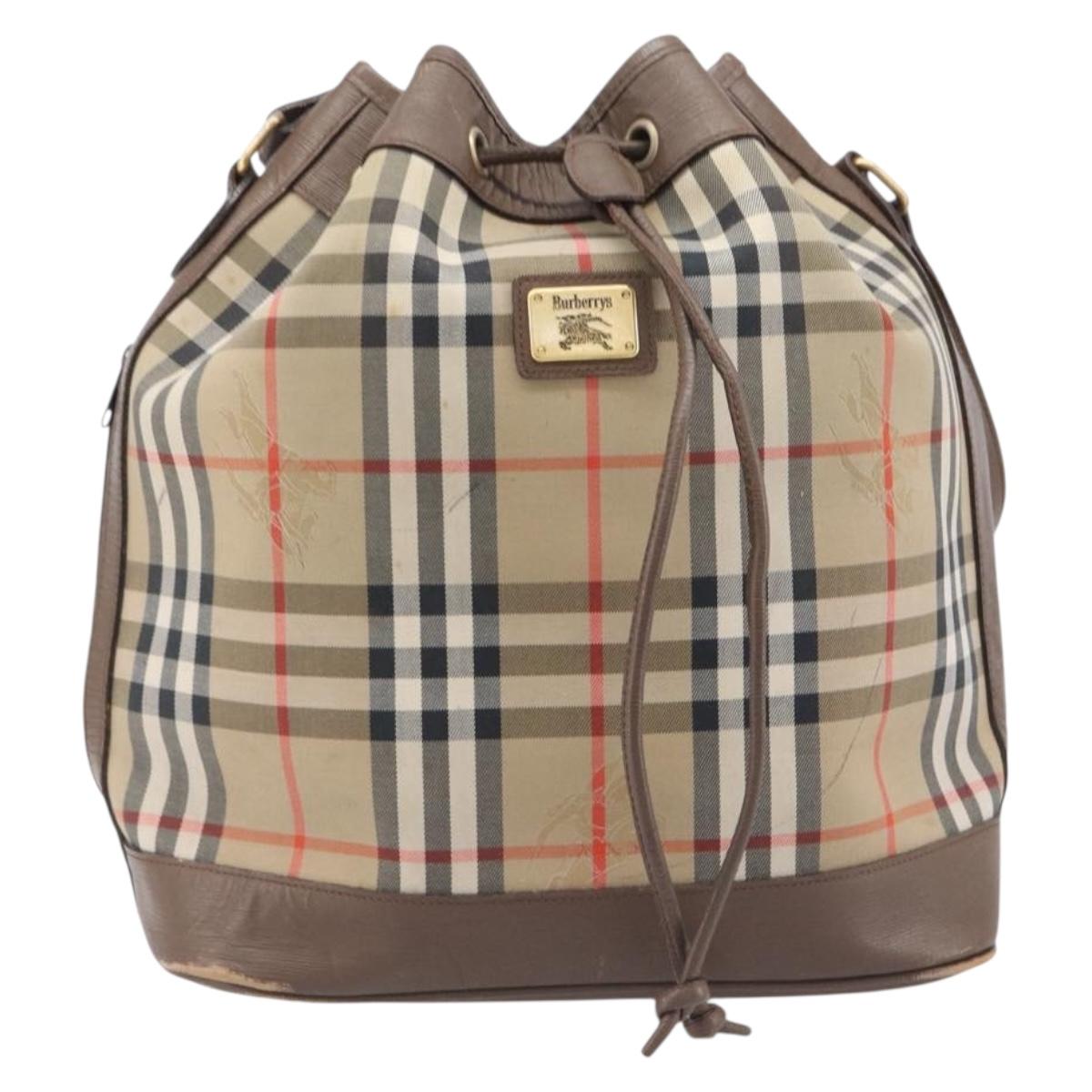 Burberrys Nova Check Shoulder Bag Canvas Beige Gold Auth 209867