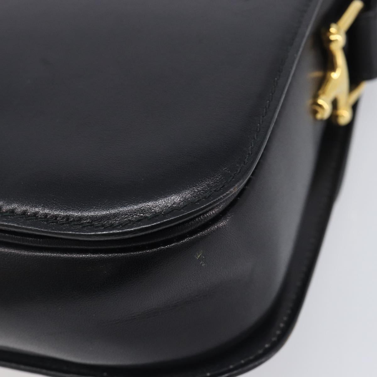 CELINE Horse Carriage Shoulder Bag Leather Black Gold Auth 209869V