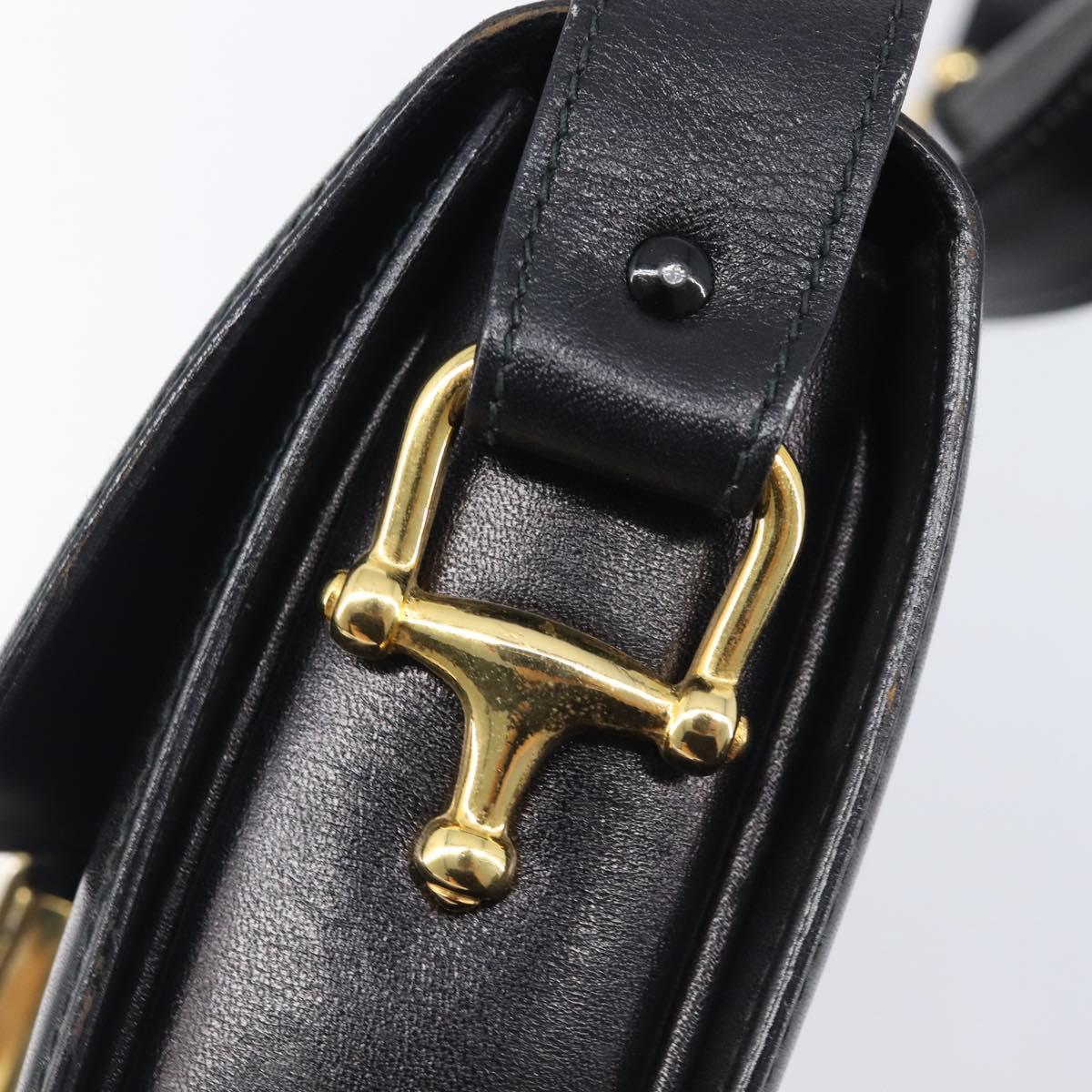 CELINE Horse Carriage Shoulder Bag Leather Black Gold Auth 209869V