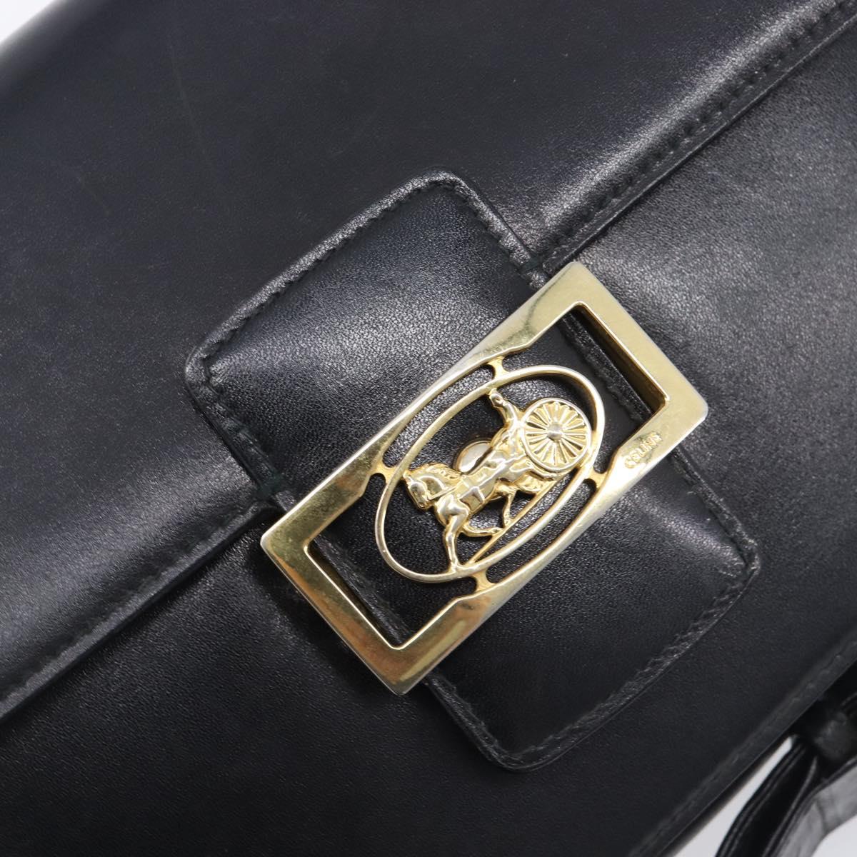 CELINE Horse Carriage Shoulder Bag Leather Black Gold Auth 209869V