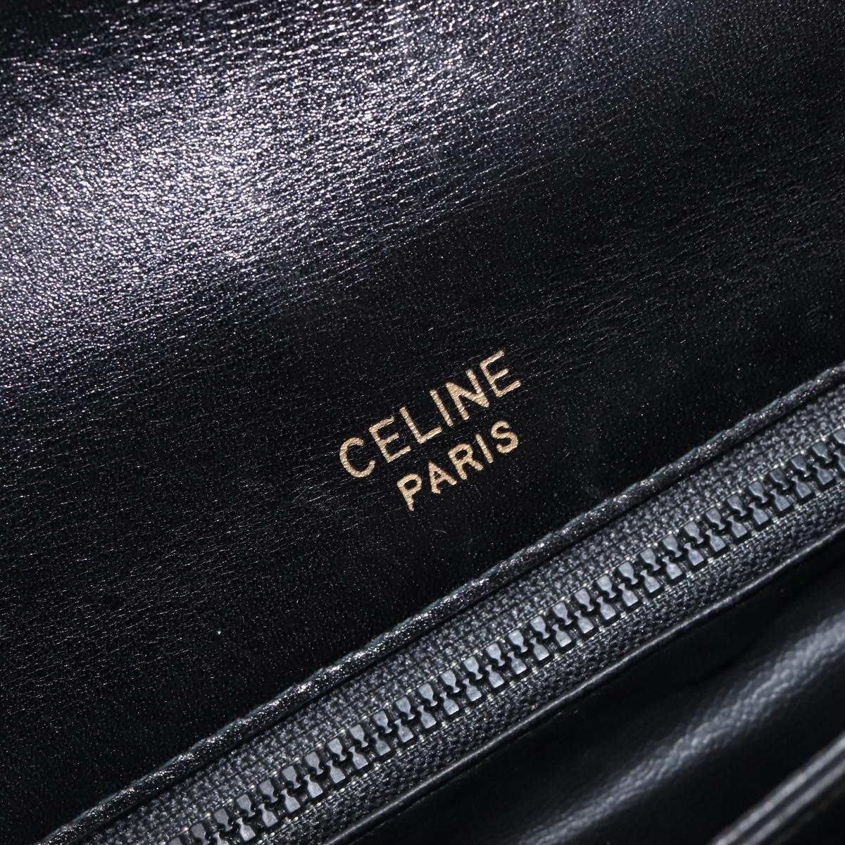CELINE Horse Carriage Shoulder Bag Leather Black Gold Auth 209869V