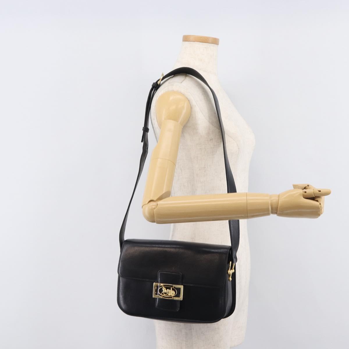 CELINE Horse Carriage Shoulder Bag Leather Black Gold Auth 209869V