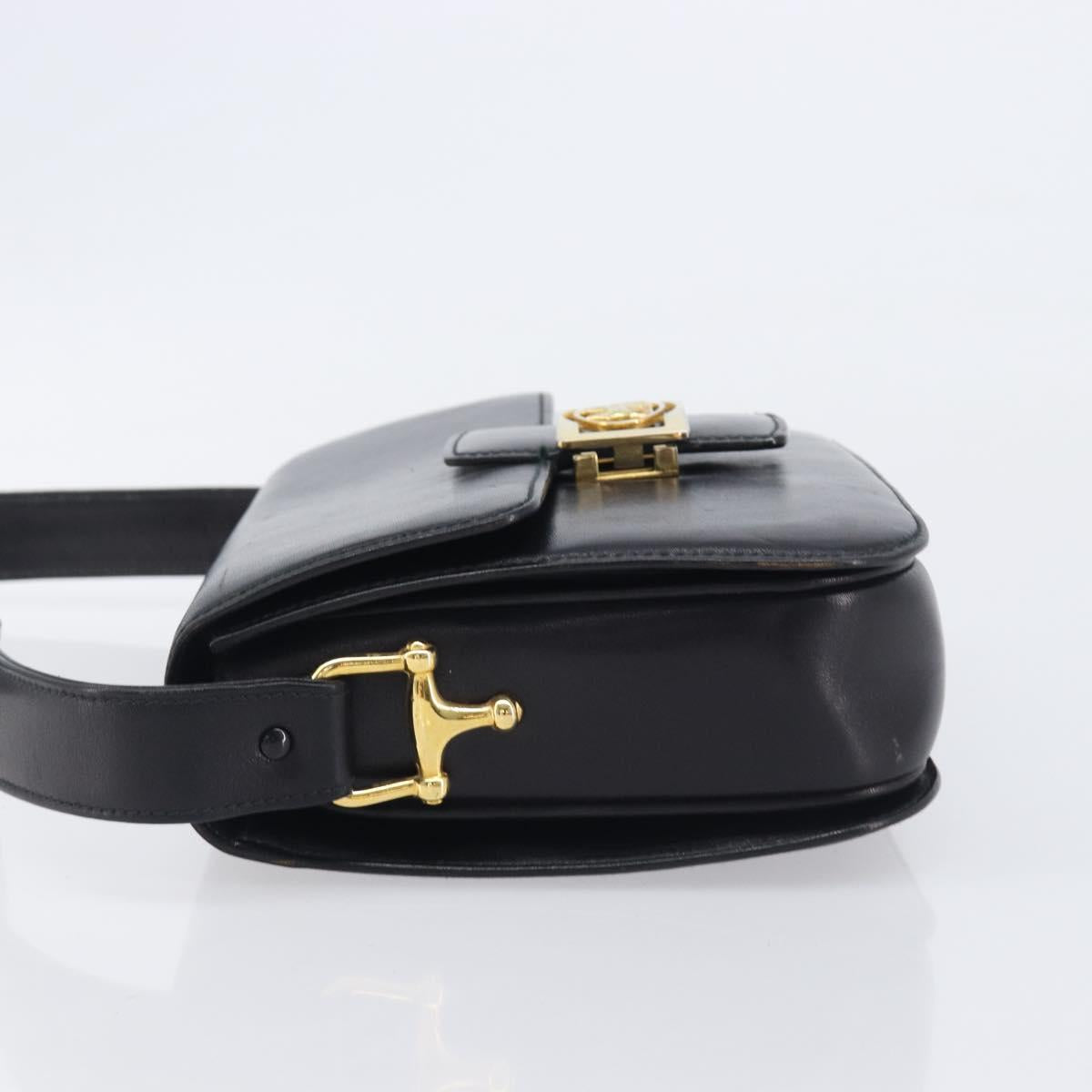 CELINE Horse Carriage Shoulder Bag Leather Black Gold Auth 209869V