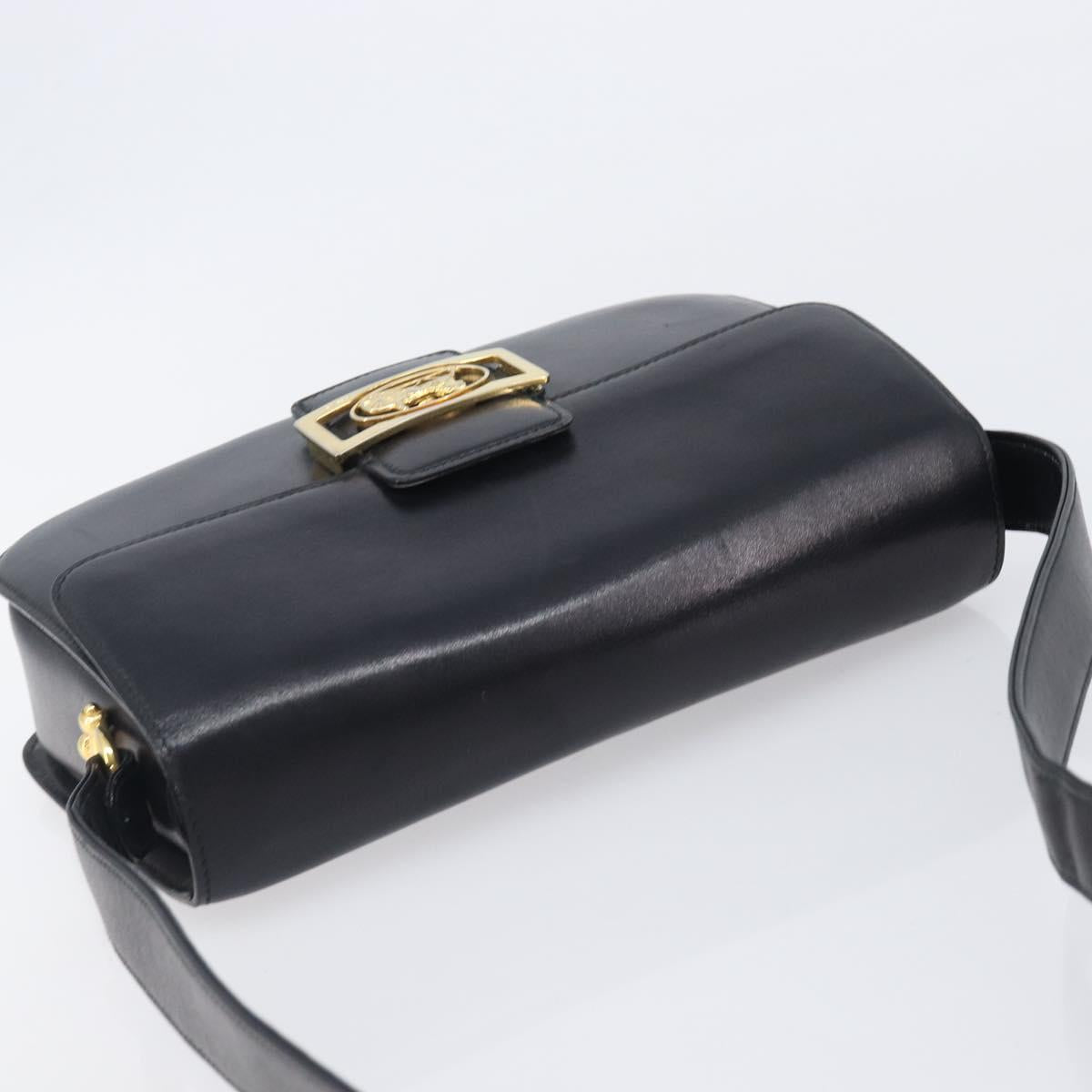 CELINE Horse Carriage Shoulder Bag Leather Black Gold Auth 209869V