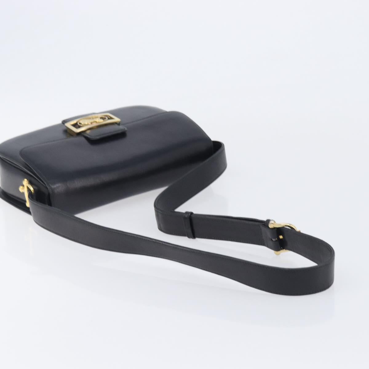 CELINE Horse Carriage Shoulder Bag Leather Black Gold Auth 209869V