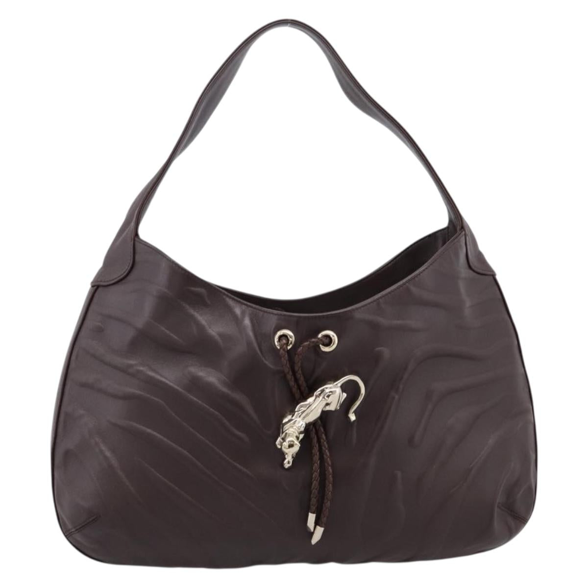 Cartier PANTHERE Shoulder Bag Leather Brown Gold Auth 209873V