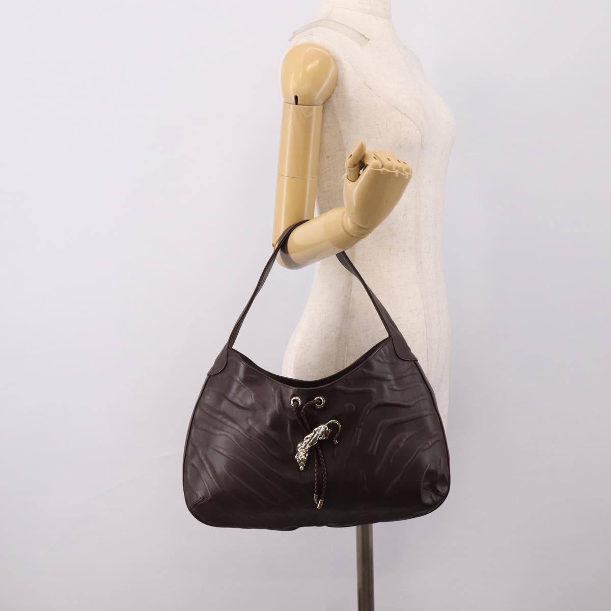 Cartier PANTHERE Shoulder Bag Leather Brown Gold Auth 209873V