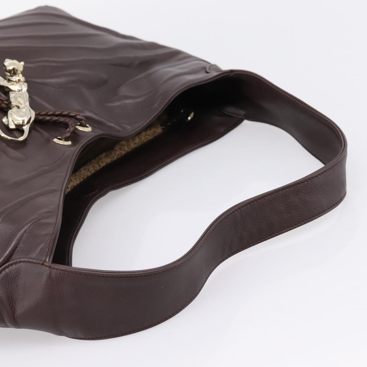 Cartier PANTHERE Shoulder Bag Leather Brown Gold Auth 209873V