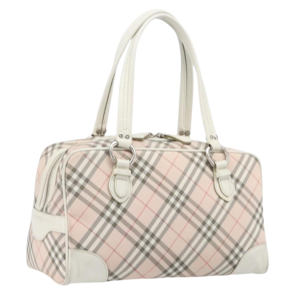 BURBERRY Nova Check Blue Label Hand Bag Canvas Pink Silver Auth 209874