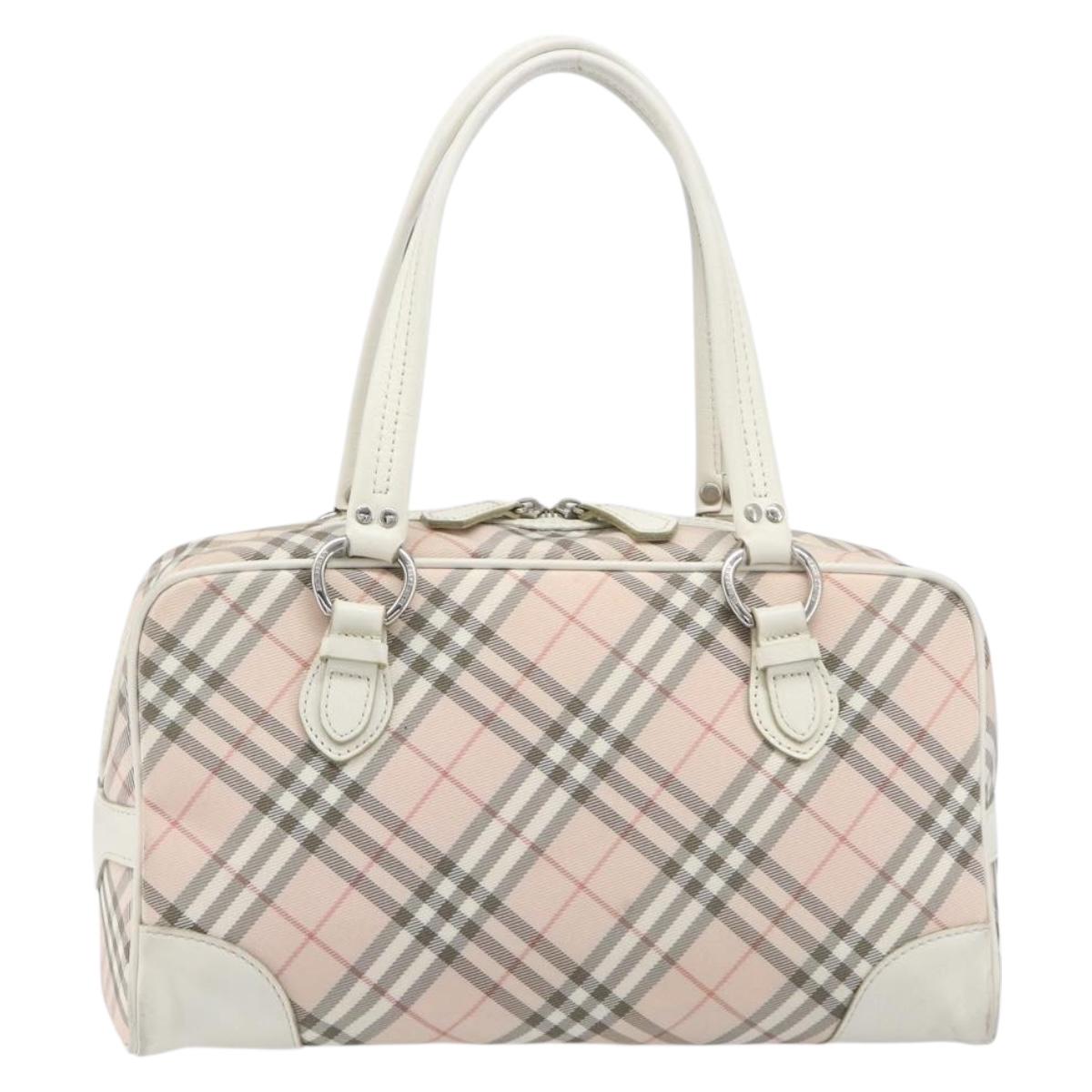 BURBERRY Nova Check Blue Label Hand Bag Canvas Pink Silver Auth 209874
