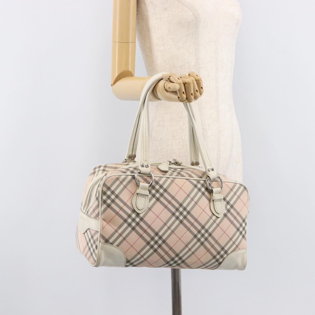 BURBERRY Nova Check Blue Label Hand Bag Canvas Pink Silver Auth 209874