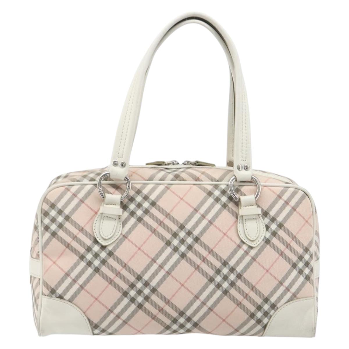 BURBERRY Nova Check Blue Label Hand Bag Canvas Pink Silver Auth 209874