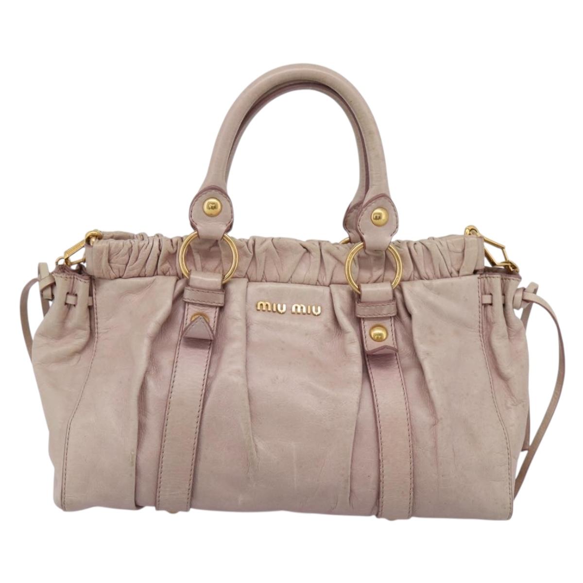 Miu Miu Hand Bag Vitellolux 2way Pink Gold Auth 209875V