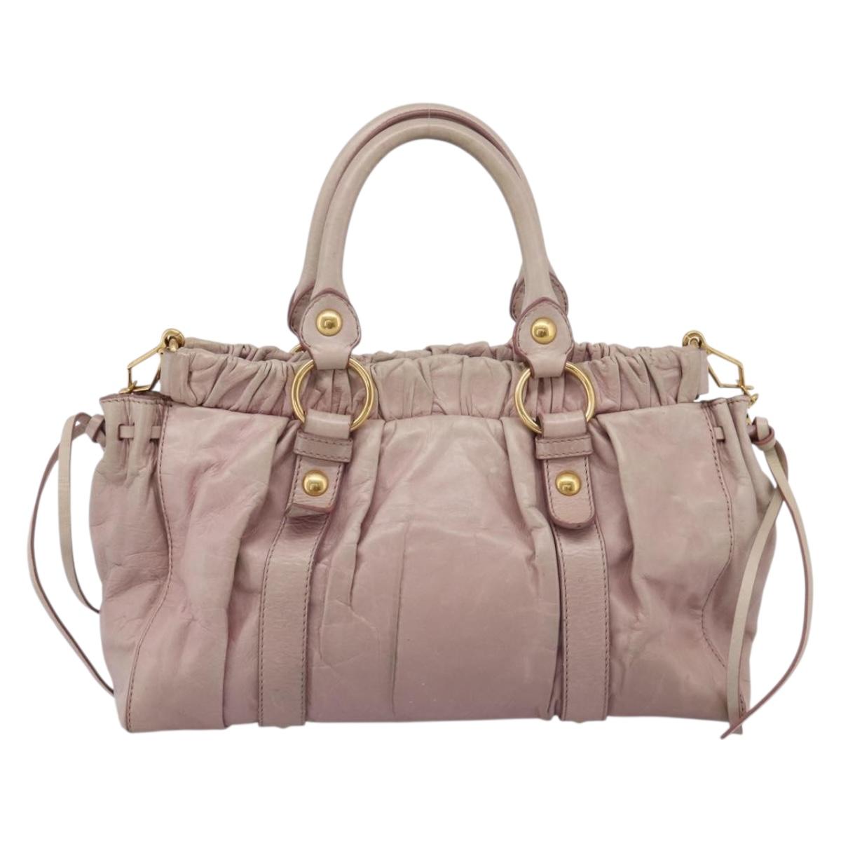 Miu Miu Hand Bag Vitellolux 2way Pink Gold Auth 209875V