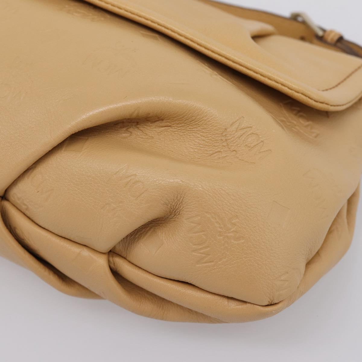 MCM Vicetos Logogram Shoulder Bag Leather Beige Gold Auth 209876A