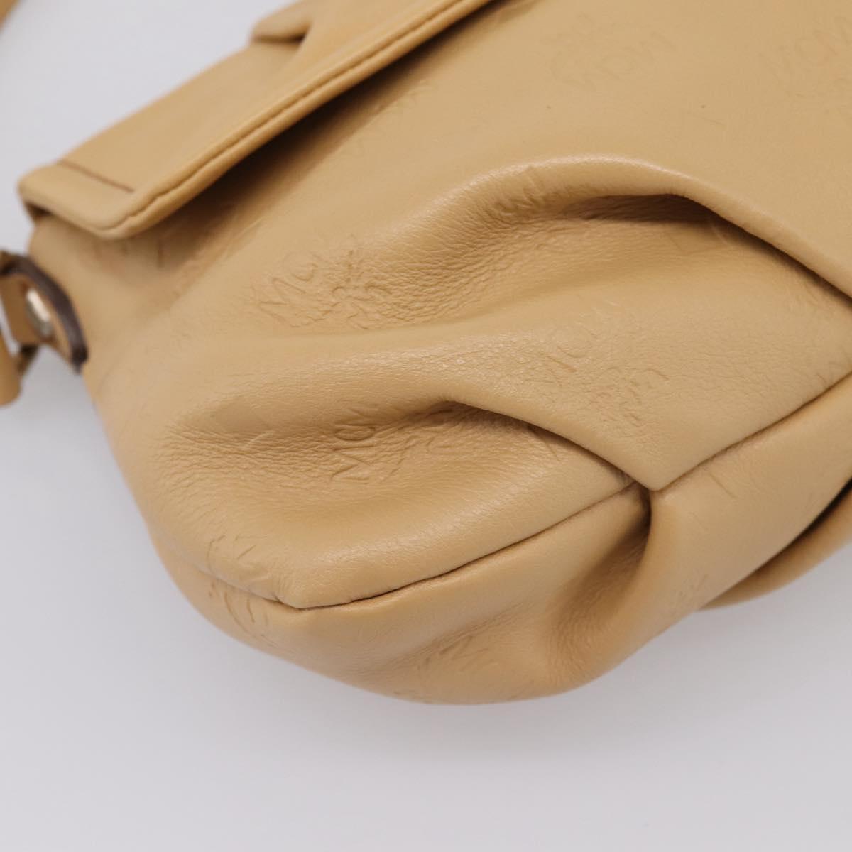 MCM Vicetos Logogram Shoulder Bag Leather Beige Gold Auth 209876A