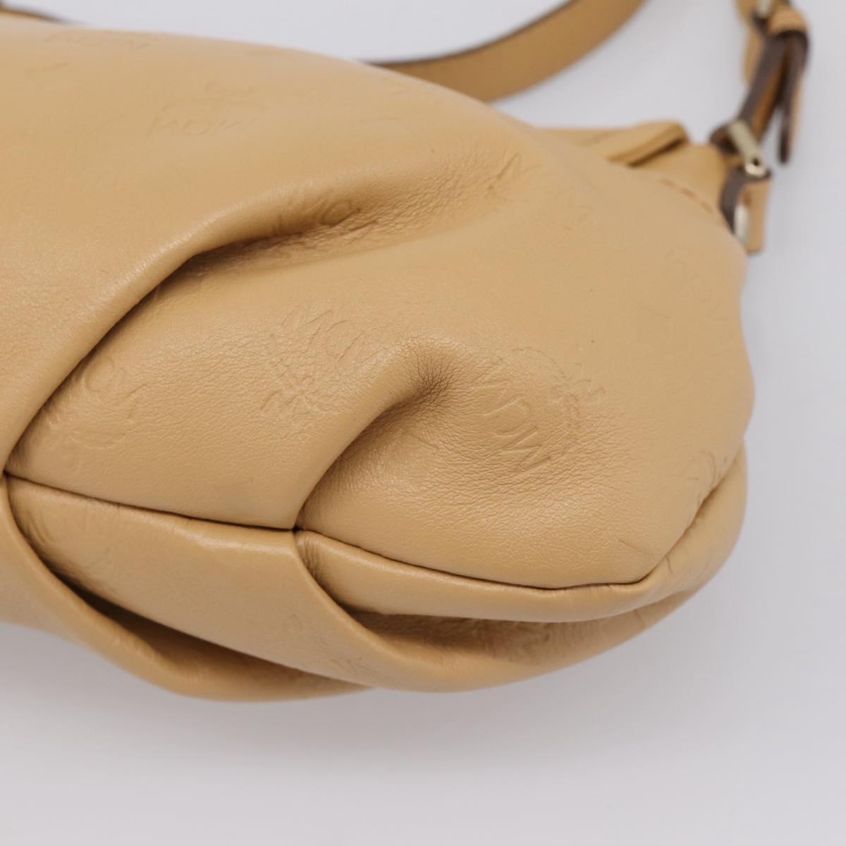 MCM Vicetos Logogram Shoulder Bag Leather Beige Gold Auth 209876A