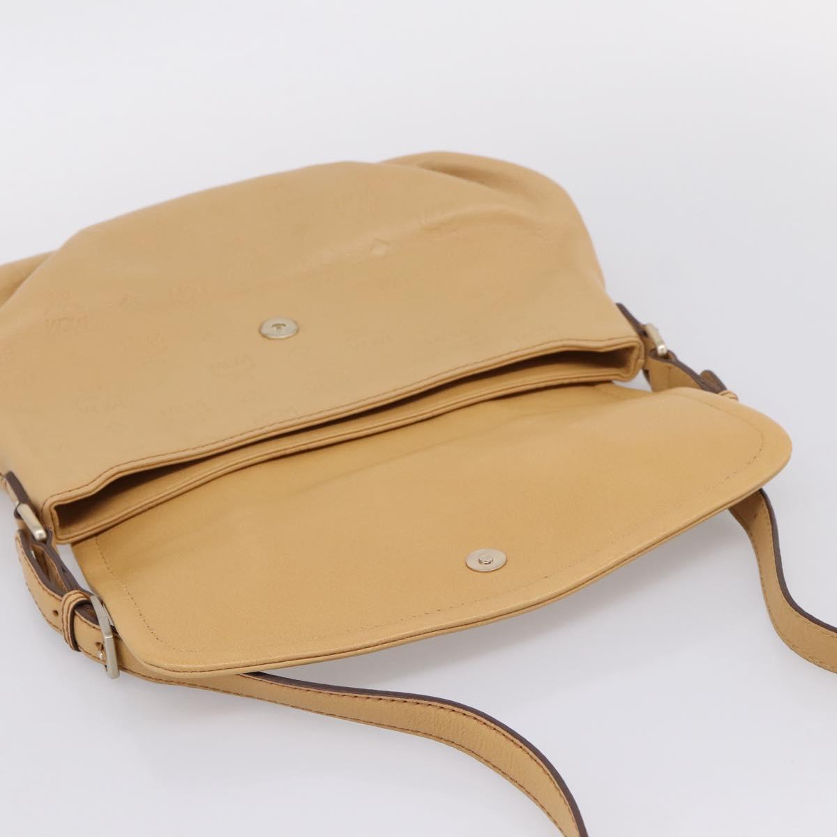 MCM Vicetos Logogram Shoulder Bag Leather Beige Gold Auth 209876A