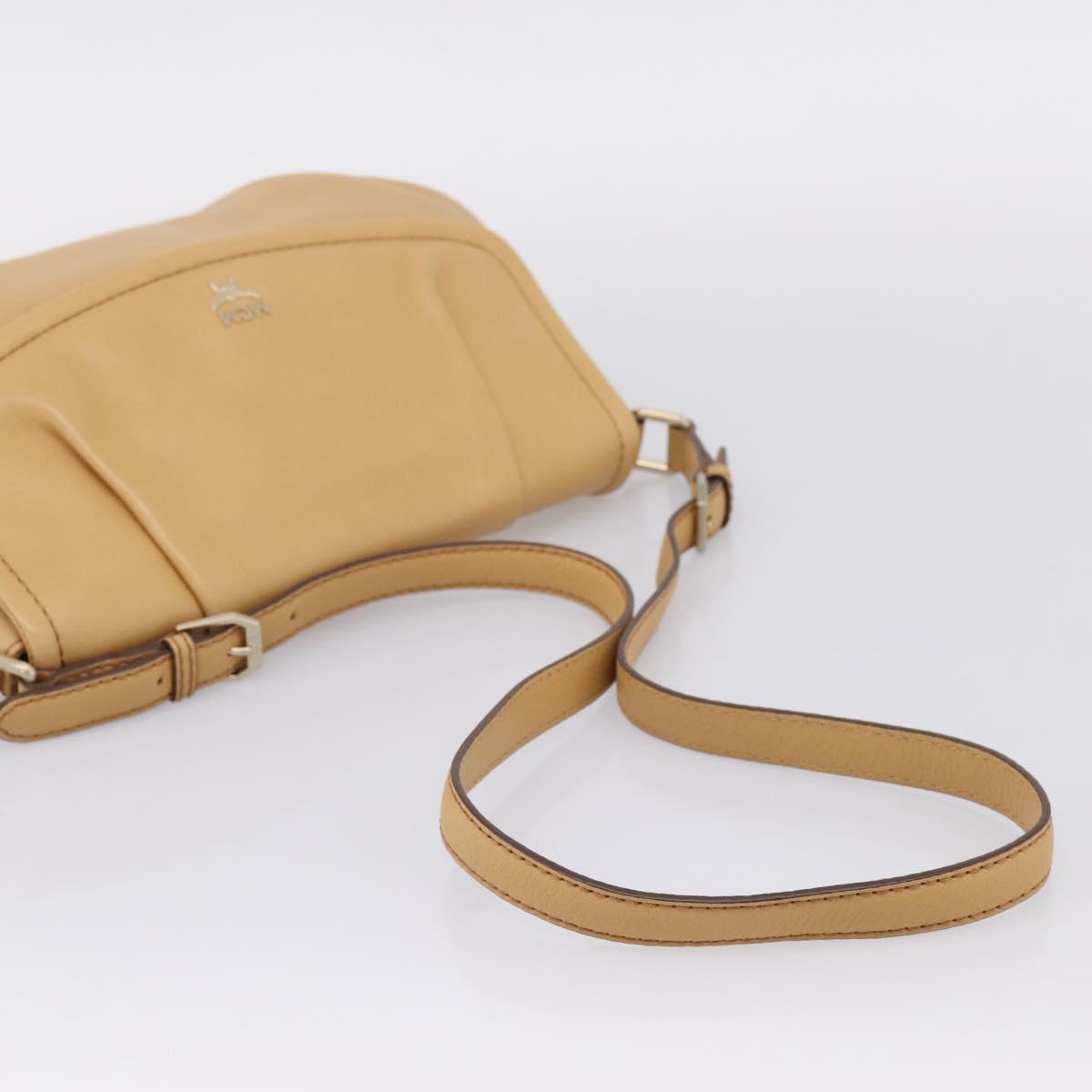 MCM Vicetos Logogram Shoulder Bag Leather Beige Gold Auth 209876A