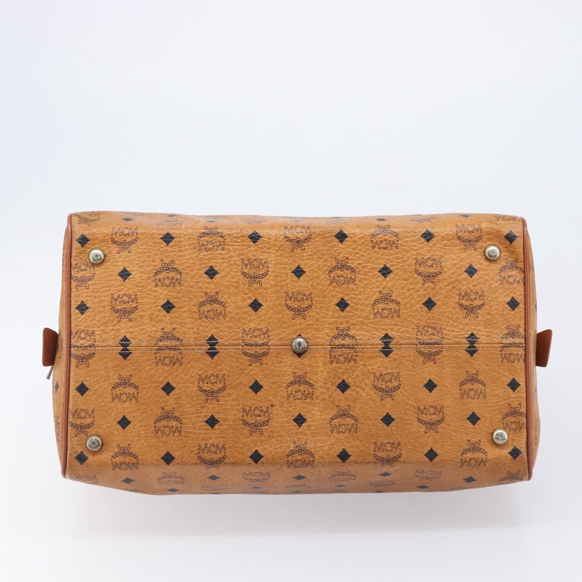 MCM Logogram Vicetos Boston Bag PVC Leather Brown Gold Auth 209877