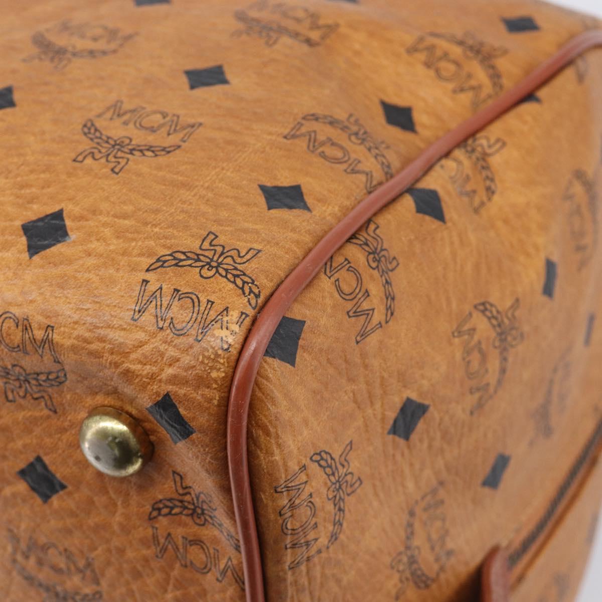 MCM Logogram Vicetos Boston Bag PVC Leather Brown Gold Auth 209877