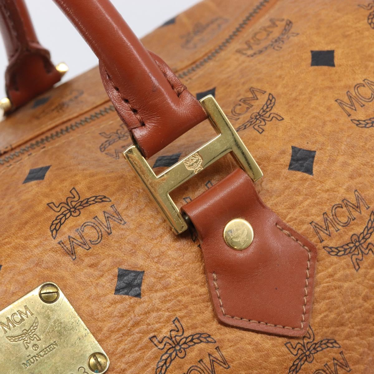 MCM Logogram Vicetos Boston Bag PVC Leather Brown Gold Auth 209877