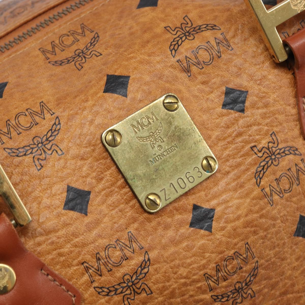 MCM Logogram Vicetos Boston Bag PVC Leather Brown Gold Auth 209877