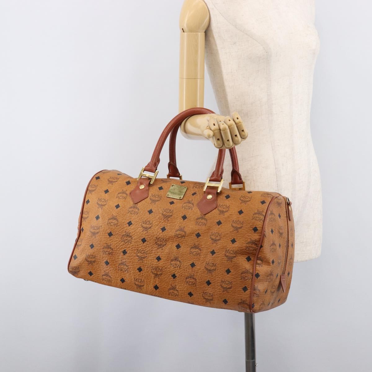 MCM Logogram Vicetos Boston Bag PVC Leather Brown Gold Auth 209877