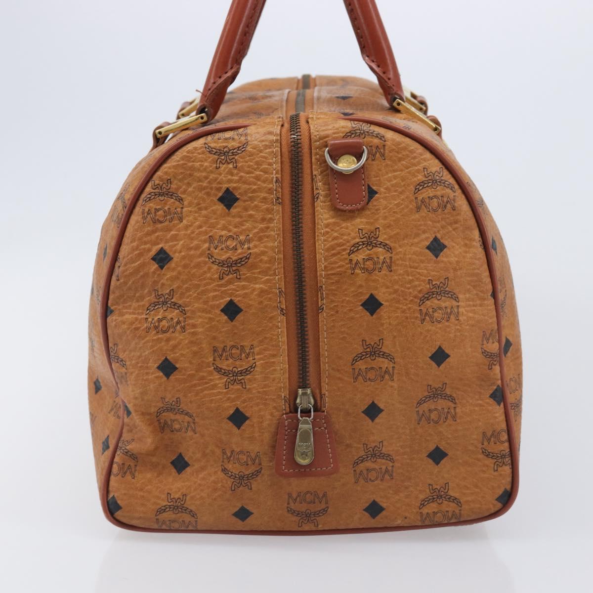 MCM Logogram Vicetos Boston Bag PVC Leather Brown Gold Auth 209877