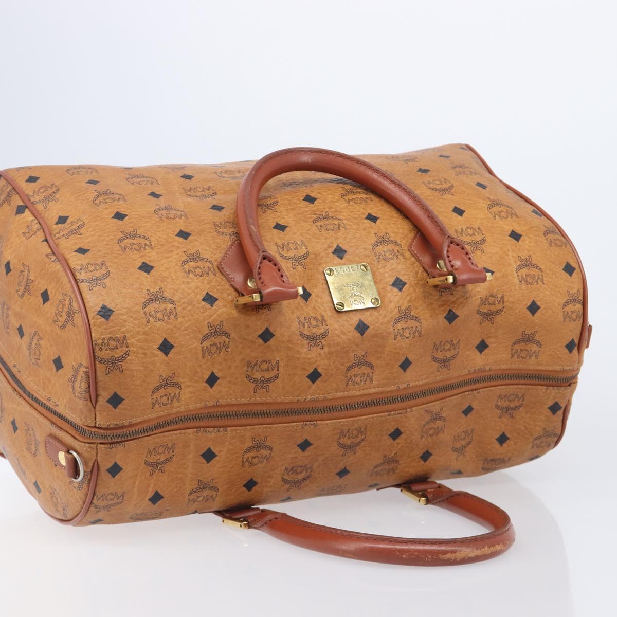 MCM Logogram Vicetos Boston Bag PVC Leather Brown Gold Auth 209877