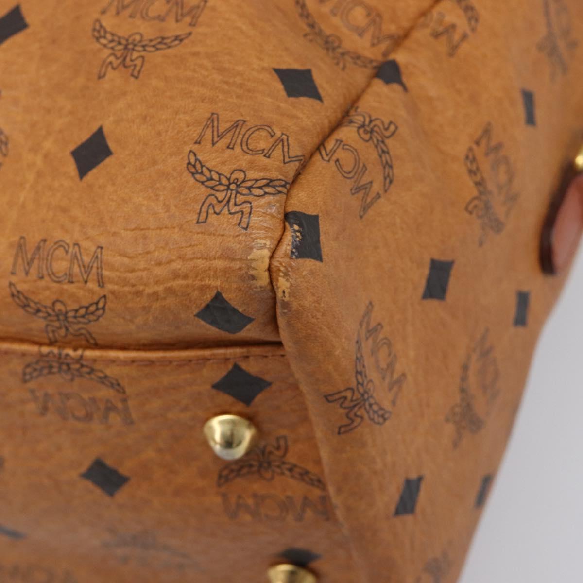 MCM Logogram Vicetos Boston Bag PVC Leather Brown Gold Auth 209878