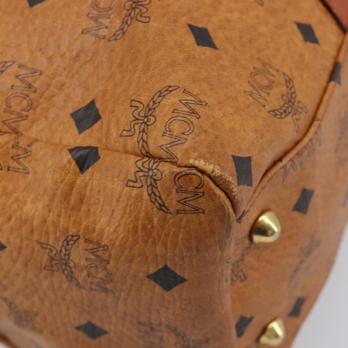 MCM Logogram Vicetos Boston Bag PVC Leather Brown Gold Auth 209878