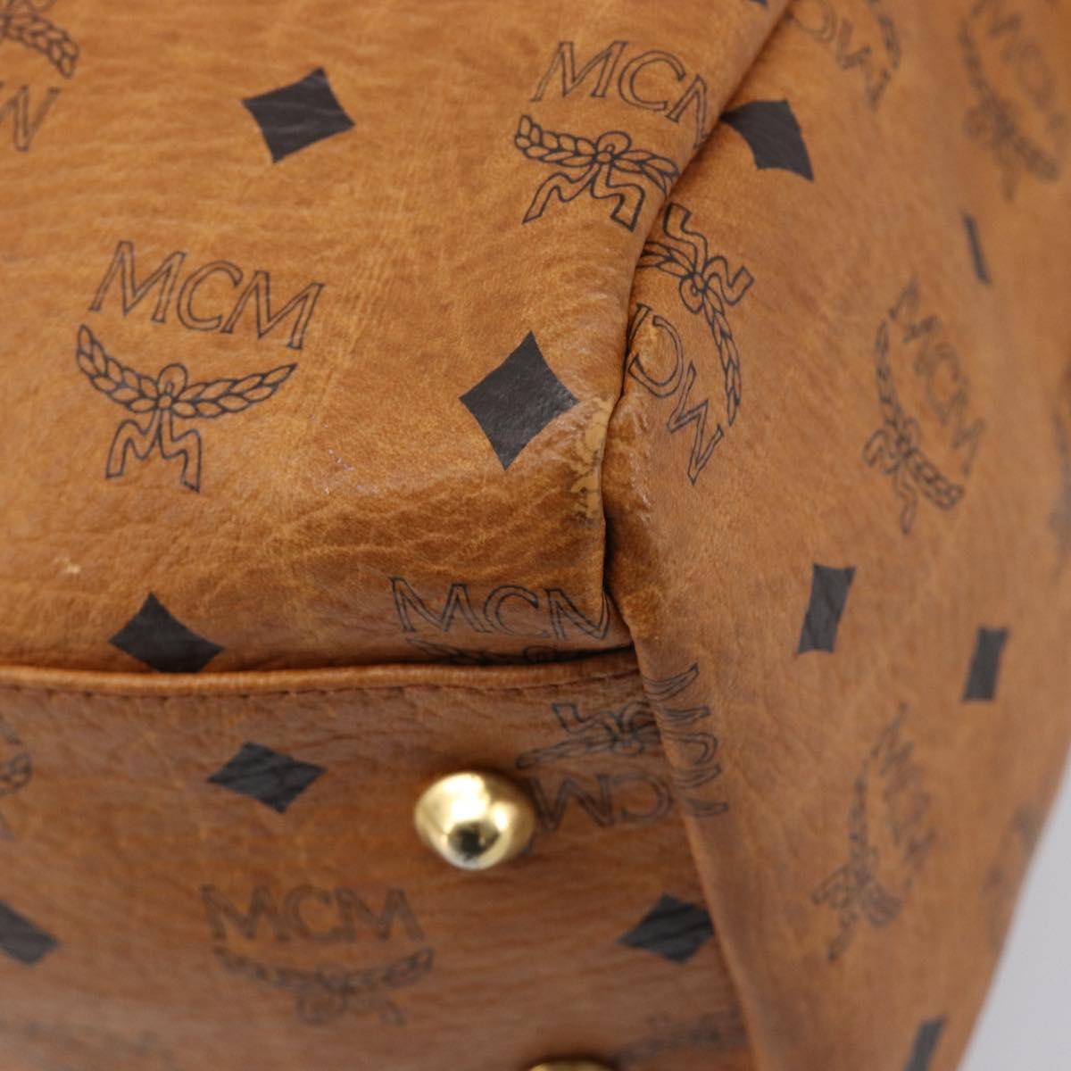 MCM Logogram Vicetos Boston Bag PVC Leather Brown Gold Auth 209878
