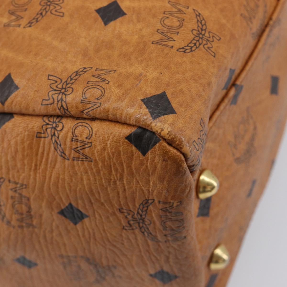 MCM Logogram Vicetos Boston Bag PVC Leather Brown Gold Auth 209878