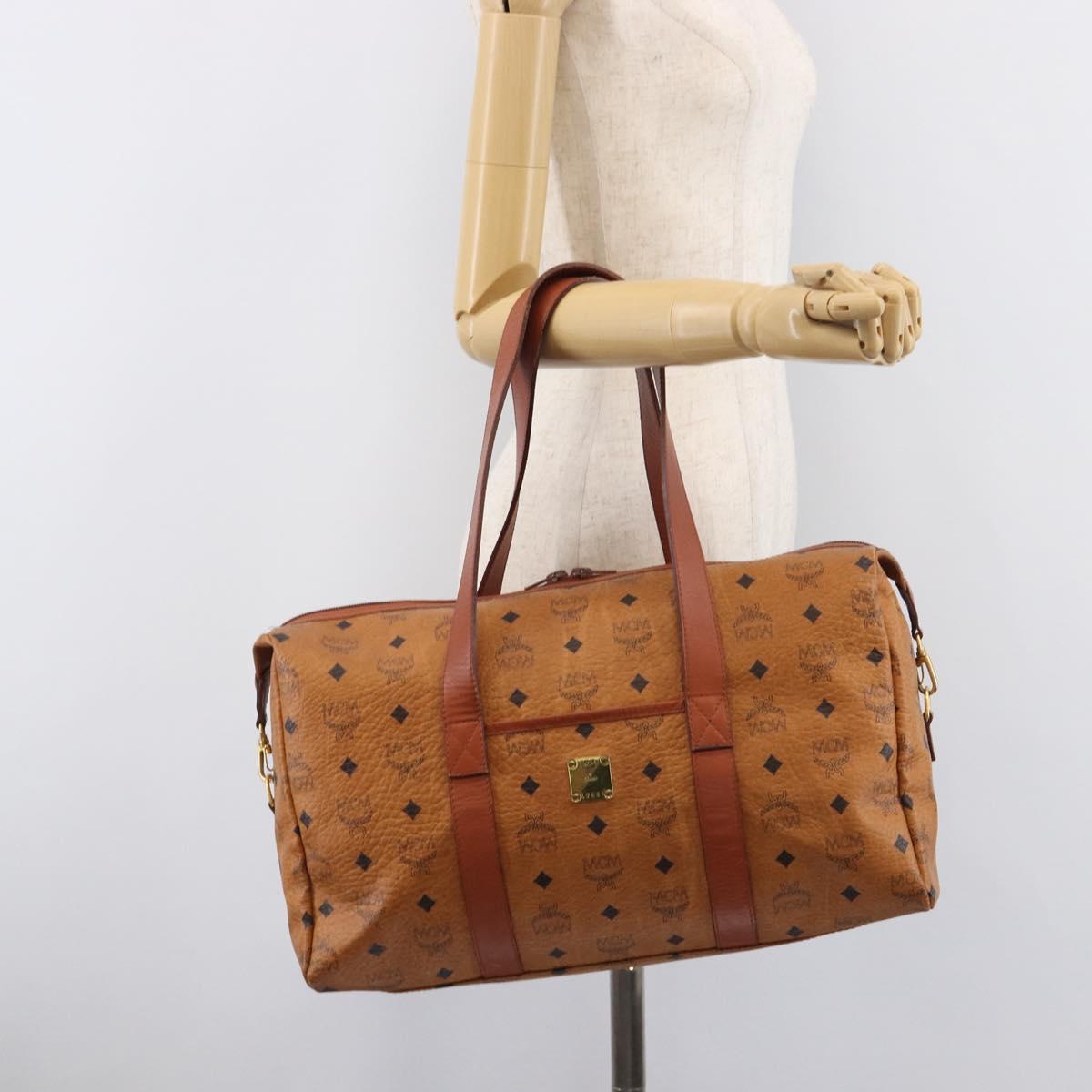 MCM Logogram Vicetos Boston Bag PVC Leather Brown Gold Auth 209878